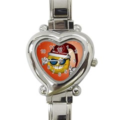 Funny Christmas Smiley With Sunglasses Heart Italian Charm Watch by FantasyWorld7