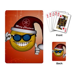 Funny Christmas Smiley With Sunglasses Playing Card by FantasyWorld7