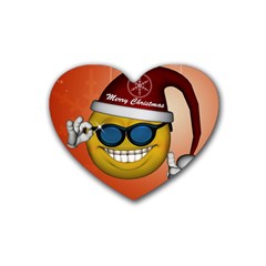 Funny Christmas Smiley With Sunglasses Rubber Coaster (Heart) 