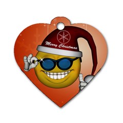 Funny Christmas Smiley With Sunglasses Dog Tag Heart (One Side)