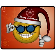 Funny Christmas Smiley With Sunglasses Fleece Blanket (Medium) 