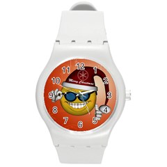 Funny Christmas Smiley With Sunglasses Round Plastic Sport Watch (m) by FantasyWorld7