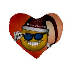 Funny Christmas Smiley With Sunglasses Standard 16  Premium Heart Shape Cushions