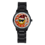 Funny Christmas Smiley With Sunglasses Stainless Steel Round Watches Front