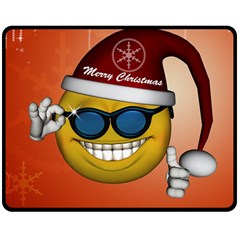 Funny Christmas Smiley With Sunglasses Double Sided Fleece Blanket (Medium) 