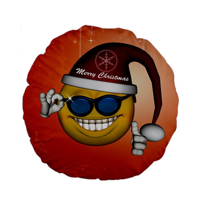 Funny Christmas Smiley With Sunglasses Standard 15  Premium Flano Round Cushions