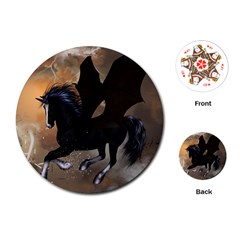 Awesome Dark Unicorn With Clouds Playing Cards (round)  by FantasyWorld7