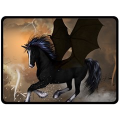 Awesome Dark Unicorn With Clouds Double Sided Fleece Blanket (large)  by FantasyWorld7