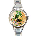 Cute Toucan With Palm And Flowers Round Italian Charm Watches Front