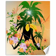 Cute Toucan With Palm And Flowers Canvas 16  X 20   by FantasyWorld7