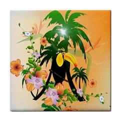 Cute Toucan With Palm And Flowers Face Towel by FantasyWorld7