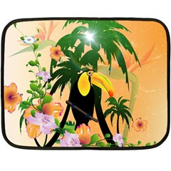 Cute Toucan With Palm And Flowers Double Sided Fleece Blanket (Mini) 