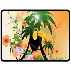 Cute Toucan With Palm And Flowers Fleece Blanket (Large) 