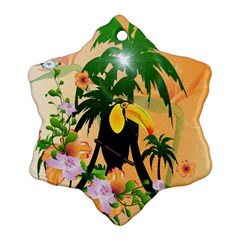 Cute Toucan With Palm And Flowers Snowflake Ornament (2-Side)