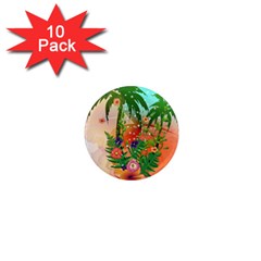 Tropical Design With Palm And Flowers 1  Mini Magnet (10 Pack)  by FantasyWorld7