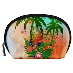 Tropical Design With Palm And Flowers Accessory Pouches (large)  by FantasyWorld7
