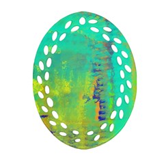 Abstract In Turquoise, Gold, And Copper Oval Filigree Ornament (2-side) 