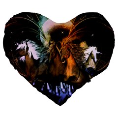 Wonderful Horses In The Universe Large 19  Premium Heart Shape Cushions by FantasyWorld7