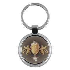 Music, Clef On A Shield With Liions And Water Splash Key Chains (round)  by FantasyWorld7