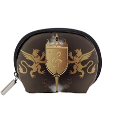 Music, Clef On A Shield With Liions And Water Splash Accessory Pouches (small)  by FantasyWorld7