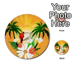 Cute Parrot With Flowers And Palm Multi-purpose Cards (round) 