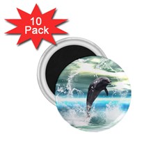 Funny Dolphin Jumping By A Heart Made Of Water 1 75  Magnets (10 Pack)  by FantasyWorld7
