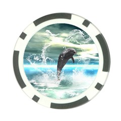 Funny Dolphin Jumping By A Heart Made Of Water Poker Chip Card Guards by FantasyWorld7