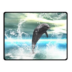 Funny Dolphin Jumping By A Heart Made Of Water Fleece Blanket (small) by FantasyWorld7