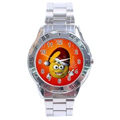 Cute Funny Christmas Smiley With Christmas Tree Stainless Steel Men s Watch by FantasyWorld7