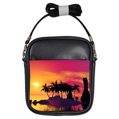 Wonderful Sunset Over The Island Girls Sling Bags by FantasyWorld7