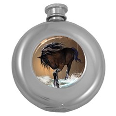 Beautiful Horse With Water Splash Round Hip Flask (5 Oz) by FantasyWorld7