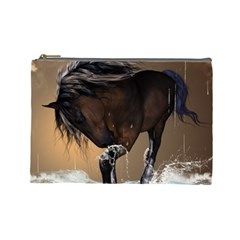 Beautiful Horse With Water Splash Cosmetic Bag (large)  by FantasyWorld7