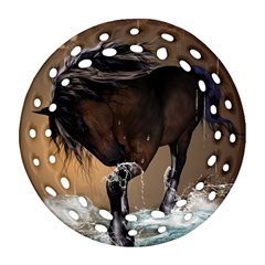 Beautiful Horse With Water Splash Ornament (round Filigree)  by FantasyWorld7