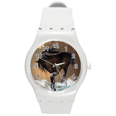 Beautiful Horse With Water Splash Round Plastic Sport Watch (m) by FantasyWorld7