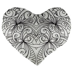 Drawing Floral Doodle 1 Large 19  Premium Heart Shape Cushions by MedusArt