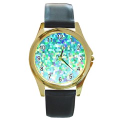 Mosaic Sparkley 1 Round Gold Metal Watches by MedusArt