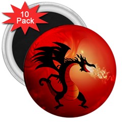 Funny, Cute Dragon With Fire 3  Magnets (10 Pack) 