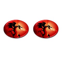 Funny, Cute Dragon With Fire Cufflinks (oval) by FantasyWorld7