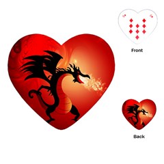 Funny, Cute Dragon With Fire Playing Cards (heart)  by FantasyWorld7