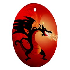 Funny, Cute Dragon With Fire Oval Ornament (two Sides) by FantasyWorld7