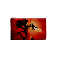 Funny, Cute Dragon With Fire Cosmetic Bag (small)  by FantasyWorld7