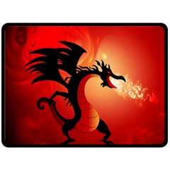 Funny, Cute Dragon With Fire Fleece Blanket (large)  by FantasyWorld7