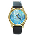 Wonderful Christmas Ball With Reindeer And Snowflakes Round Gold Metal Watches