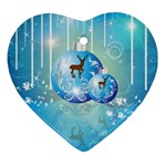 Wonderful Christmas Ball With Reindeer And Snowflakes Heart Ornament (2 Sides)