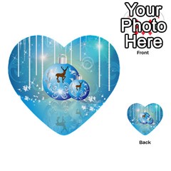 Wonderful Christmas Ball With Reindeer And Snowflakes Multi-purpose Cards (heart)  by FantasyWorld7