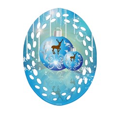 Wonderful Christmas Ball With Reindeer And Snowflakes Ornament (oval Filigree)  by FantasyWorld7