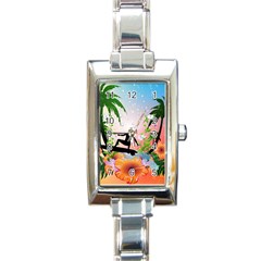 Tropical Design With Surfboarder Rectangle Italian Charm Watches by FantasyWorld7