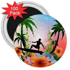 Tropical Design With Surfboarder 3  Magnets (100 Pack) by FantasyWorld7