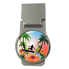 Tropical Design With Surfboarder Money Clips (round)  by FantasyWorld7