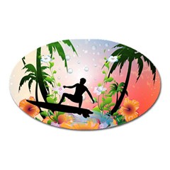 Tropical Design With Surfboarder Oval Magnet by FantasyWorld7